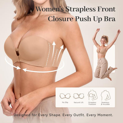 Womens Strapless Push Up Lift Bra